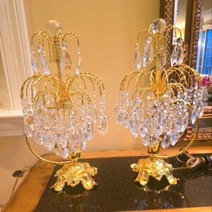 Pair of Vintage Turkish Anatolia style Crystal lamps with Gold Plated Brass base